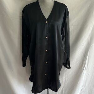 Vintage Gold Label Victoria's Secret Black Satin Button-Front Sleep Shirt